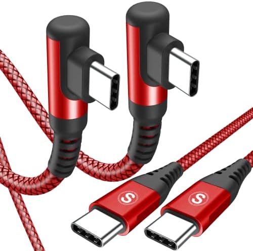 Sweguard USB-C ל- USB-C כבל 60W [2 חבילה 10ft], סוג זווית ישרה מסוג C ל- C חוט מטען מהיר תואם